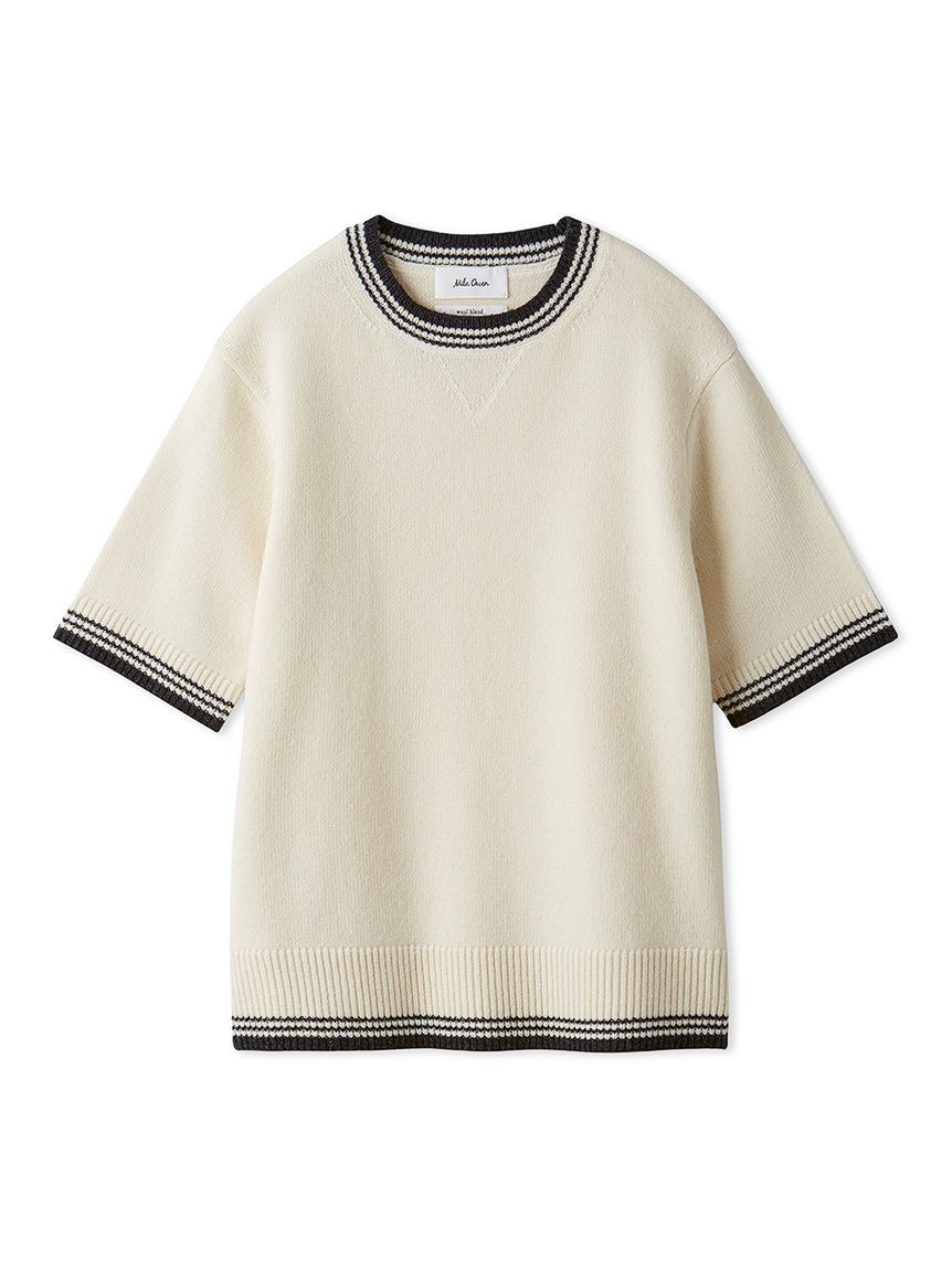 Mila Owen「配色ラインミドルゲージハーフスリーブニット」|ニット・セーター|WHT