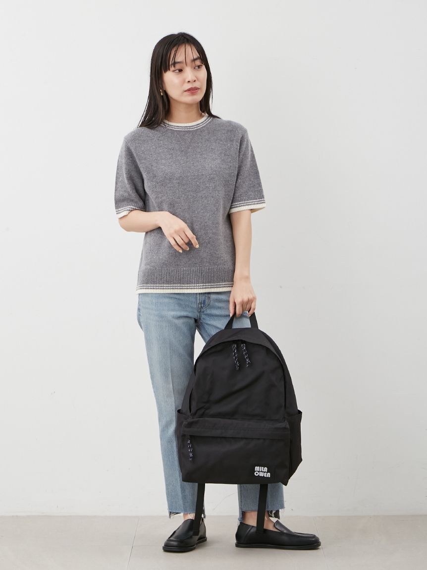 Mila Owen「配色ラインミドルゲージハーフスリーブニット」|ニット・セーター|