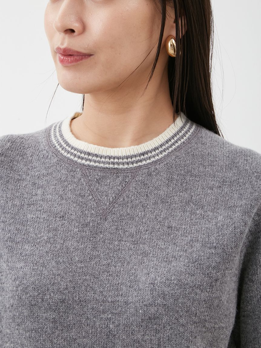 Mila Owen「配色ラインミドルゲージハーフスリーブニット」|ニット・セーター|