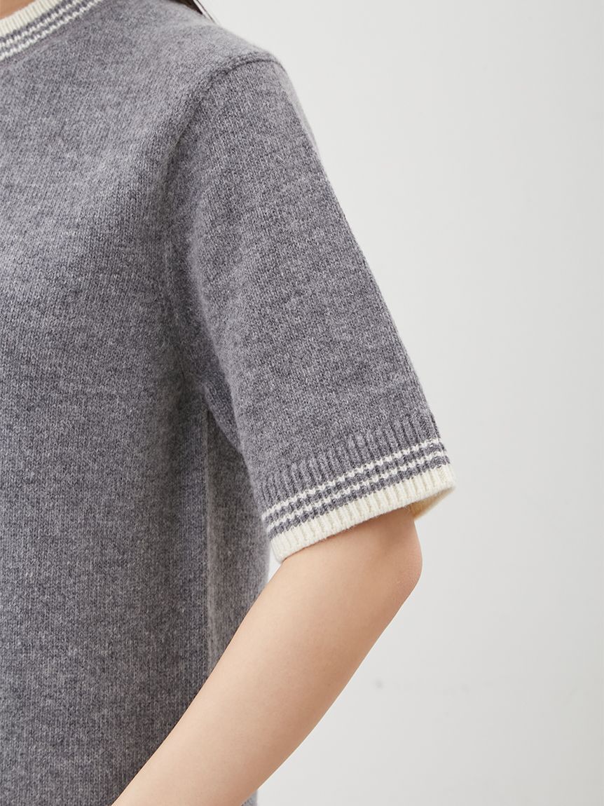 Mila Owen「配色ラインミドルゲージハーフスリーブニット」|ニット・セーター|