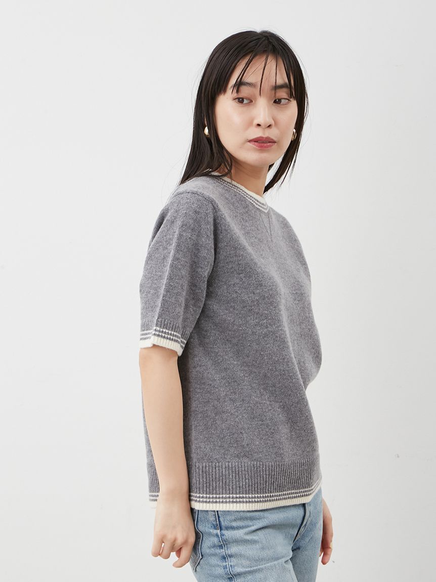 Mila Owen「配色ラインミドルゲージハーフスリーブニット」|ニット・セーター|