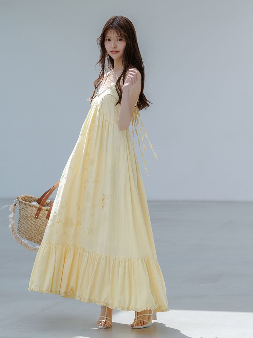 SNIDEL「フラワーエンブロイダリーマキシワンピース」|ワンピース|YEL