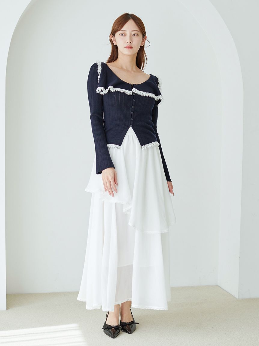 SNIDEL「Sustainableビッグカラーレーストリムニットプルオーバー」|ニット・セーター|