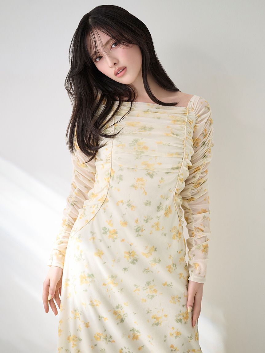 SNIDEL「フロッキープリントギャザーワンピース」|ワンピース|