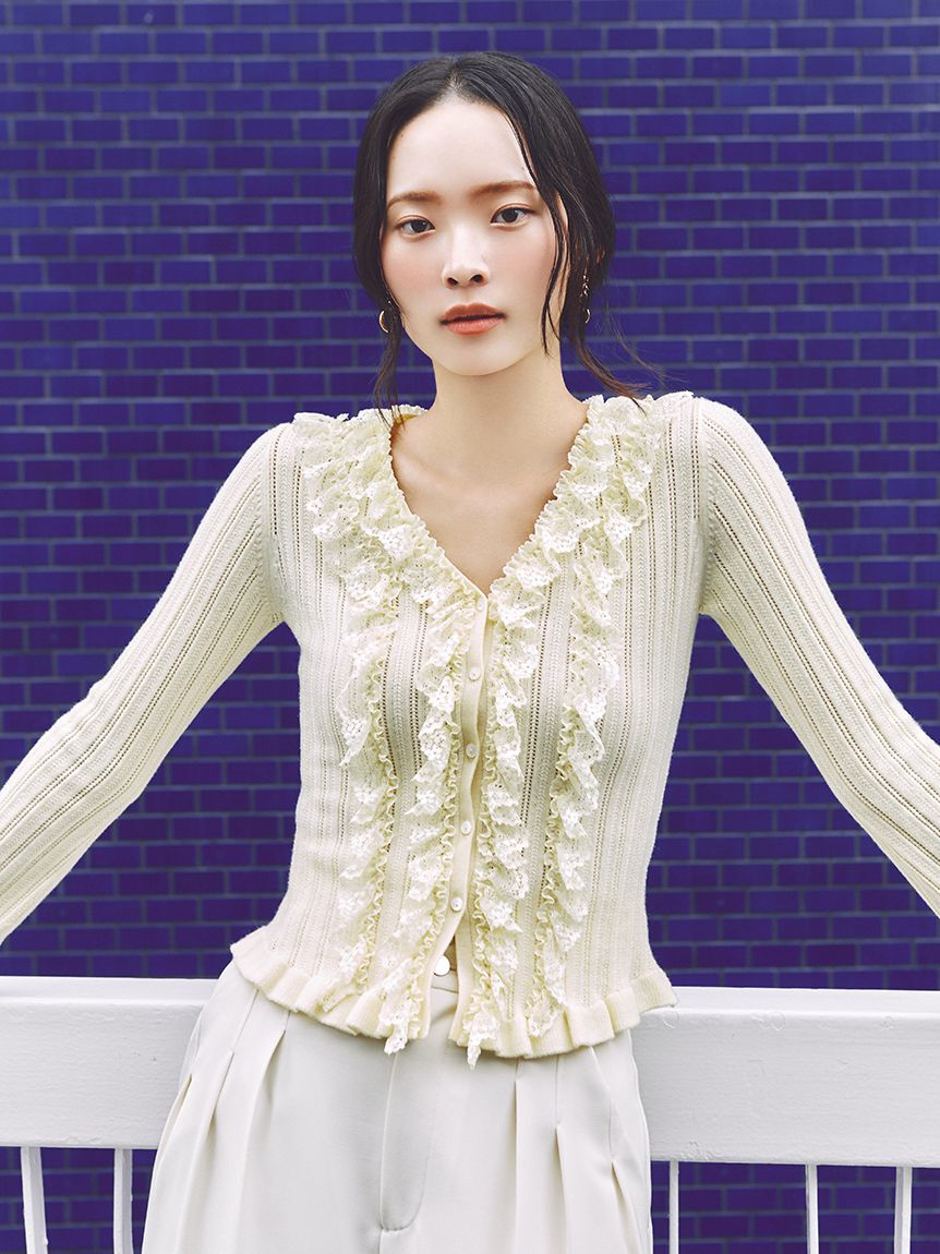 FRAY I.D「フリルレースコンビニットカーデ」|カーディガン|