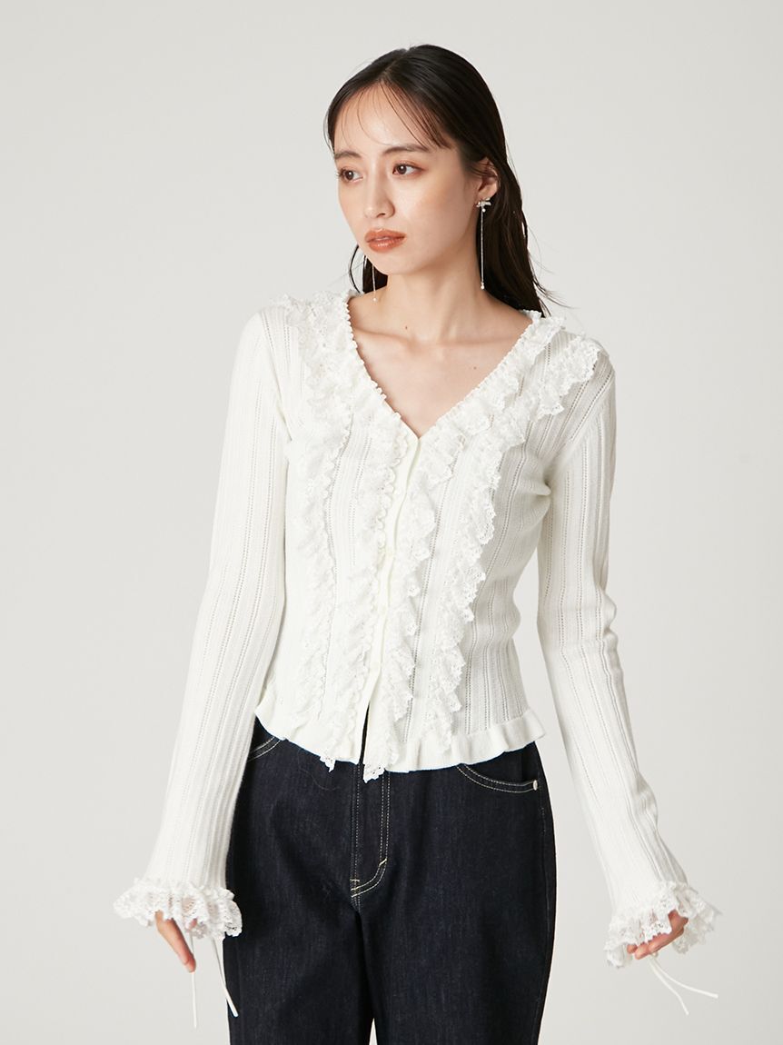 FRAY I.D「フリルレースコンビニットカーデ」|カーディガン|