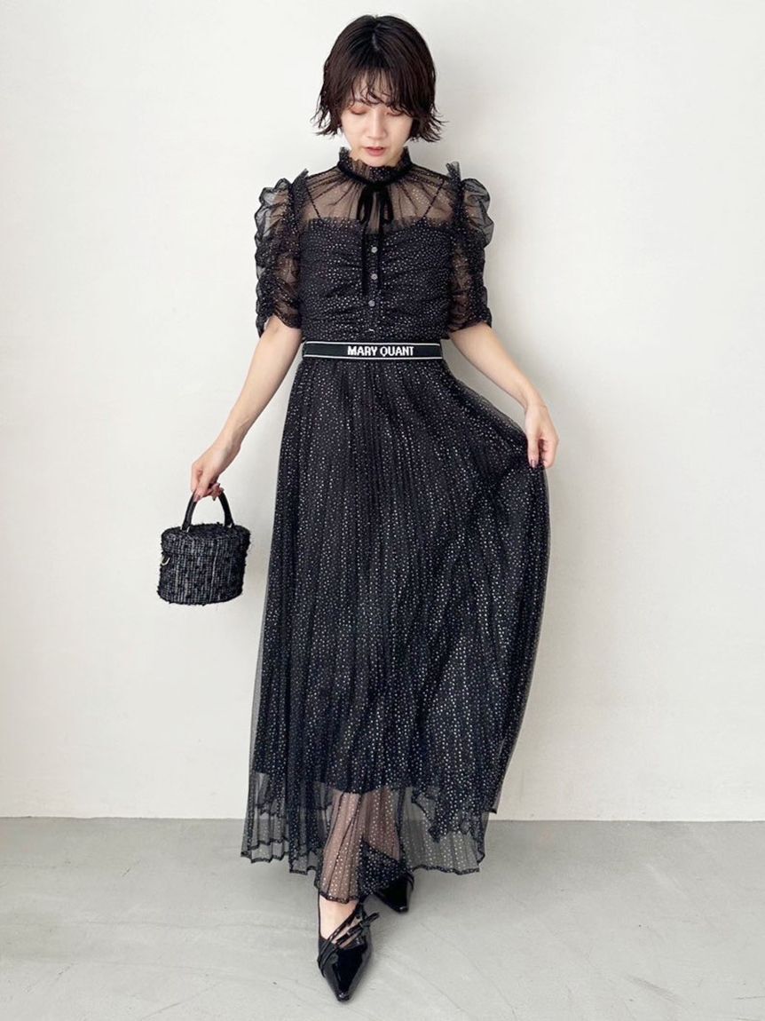 LILY BROWN「【LILY BROWN&times;MARY QUANT】ベルト付きドットチュールドレス」|ドレス|