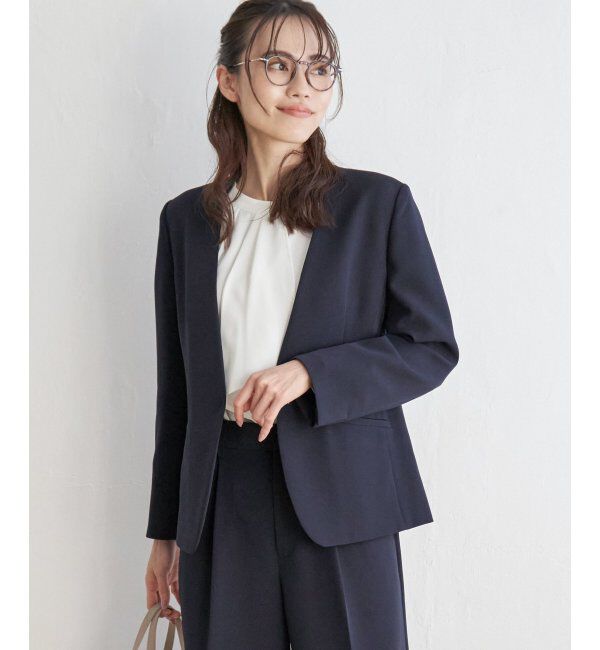 IKKA LOUNGE「【洗濯機で洗える／セットアップ対応】ウォッシャブルVネックジャケット」|その他|ネイビー