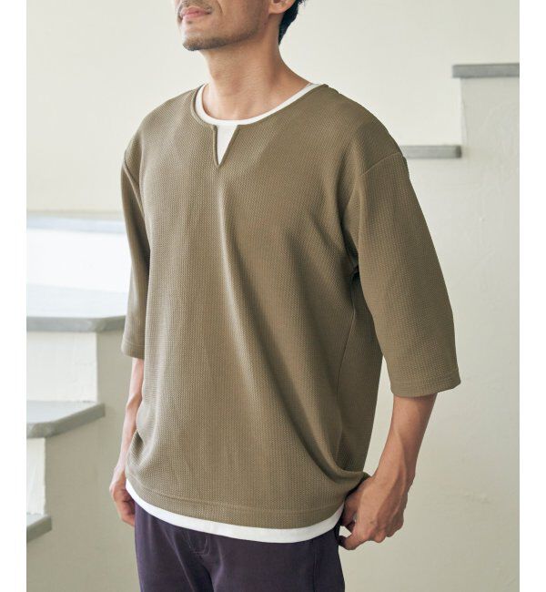 ikka「キーネックレイヤード7分袖Tシャツ」|Tシャツ・カットソー|