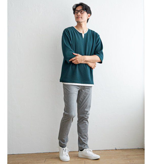 ikka「キーネックレイヤード7分袖Tシャツ」|Tシャツ・カットソー|