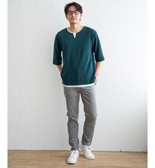 ikka「キーネックレイヤード7分袖Tシャツ」|Tシャツ・カットソー|