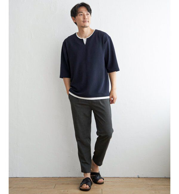 ikka「キーネックレイヤード7分袖Tシャツ」|Tシャツ・カットソー|