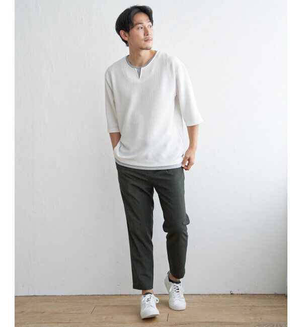 ikka「キーネックレイヤード7分袖Tシャツ」|Tシャツ・カットソー|
