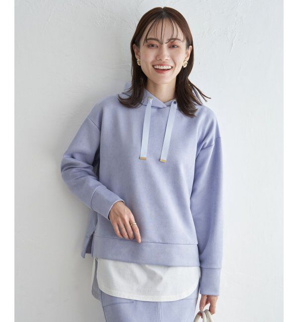 ikka「GOKU楽フェイクスエードフードパーカー」|パーカー|ライトブルー