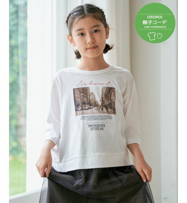 ikka kids「【親子おそろい】フォトロゴプリント7分袖Tシャツ（120~160cm）」|Tシャツ・カットソー|