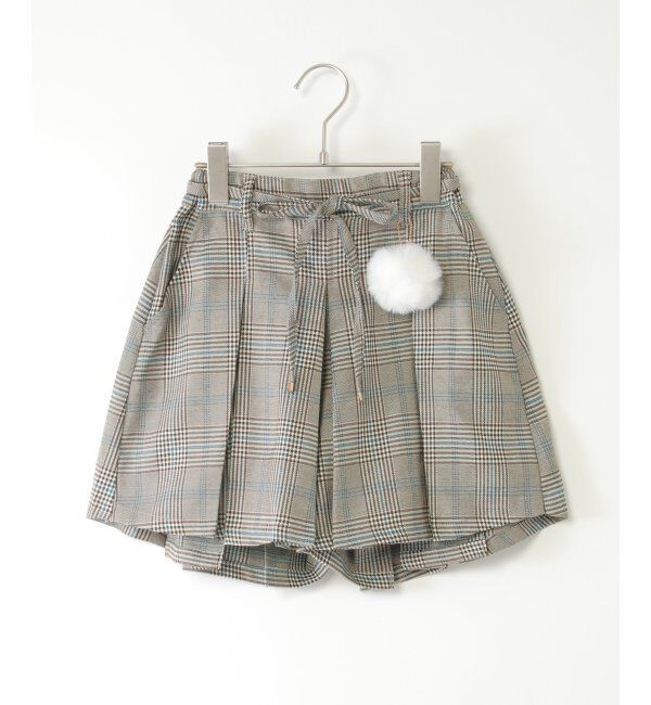 ikka kids「ポンポン付きチェックタックキュロット（120~160cm）」|スカート|ベージュ