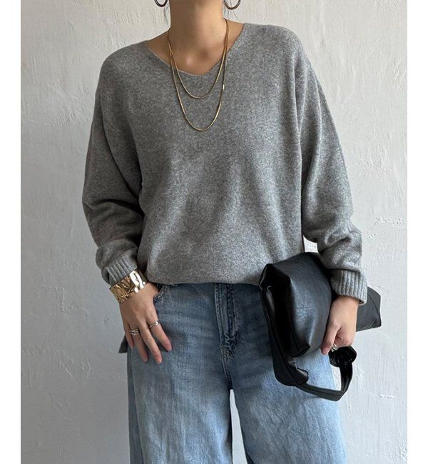 Lbc with Life「アンゴラ混Vネックニット」|カーディガン|グレイ