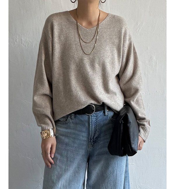 Lbc with Life「アンゴラ混Vネックニット」|カーディガン|ベージュ