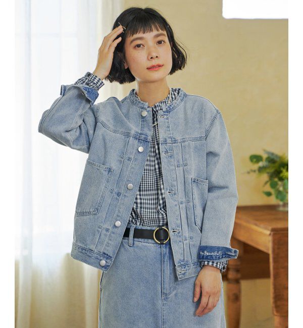 Lbc with Life「ＬＢＣデニムノーカラージャケット」|ブルゾン・スタジャン|