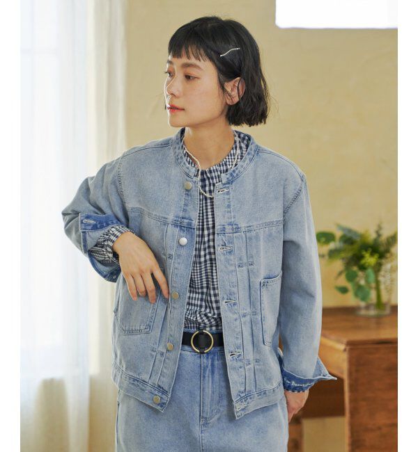 Lbc with Life「ＬＢＣデニムノーカラージャケット」|ブルゾン・スタジャン|