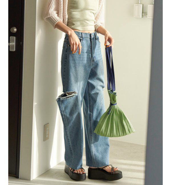 VENCE share style「サイドカットスリットストレートパンツ」|デニム|