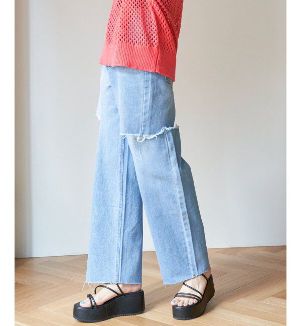 VENCE share style「サイドカットスリットストレートパンツ」|デニム|