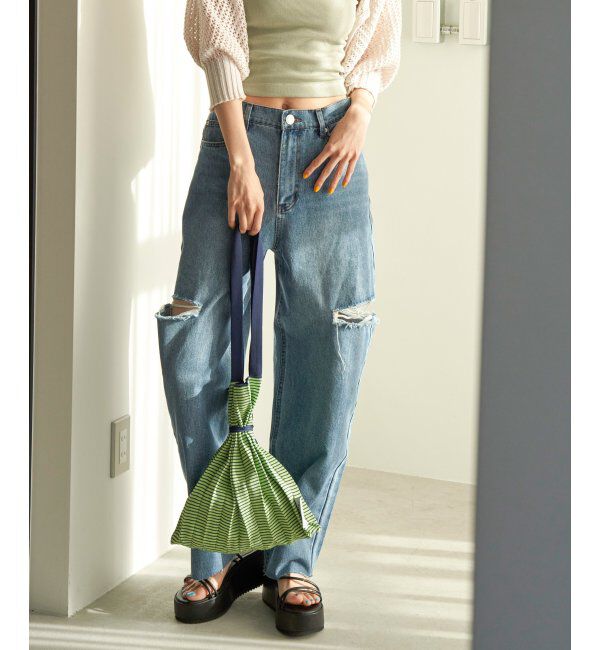 VENCE share style「サイドカットスリットストレートパンツ」|デニム|