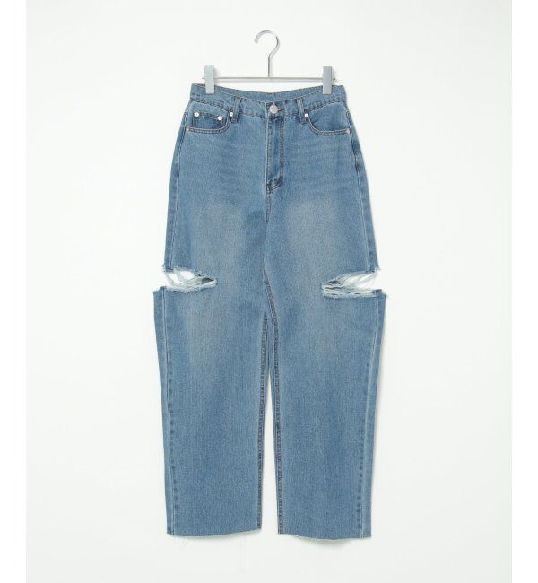 VENCE share style「サイドカットスリットストレートパンツ」|デニム|