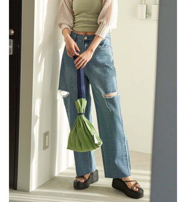 VENCE share style「サイドカットスリットストレートパンツ」|デニム|