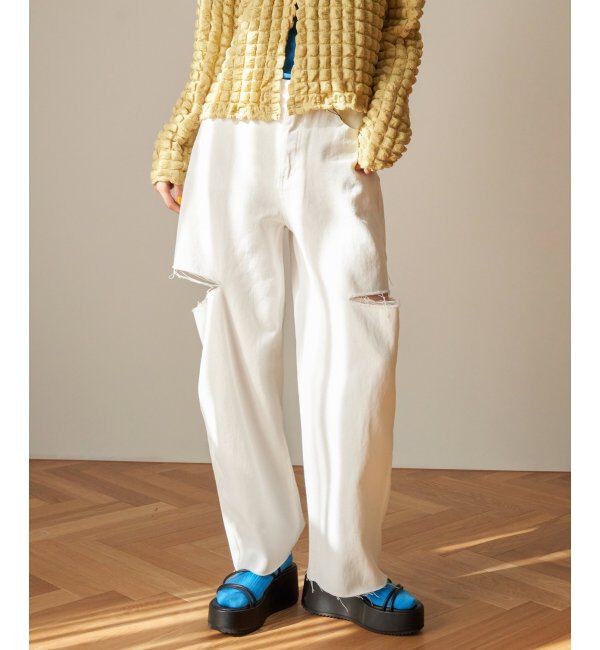 VENCE share style「サイドカットスリットストレートパンツ」|デニム|