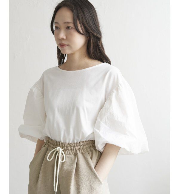 VENCE share style「天竺袖ナイロンバルーンプルオーバー」|Tシャツ・カットソー|オフホワイト