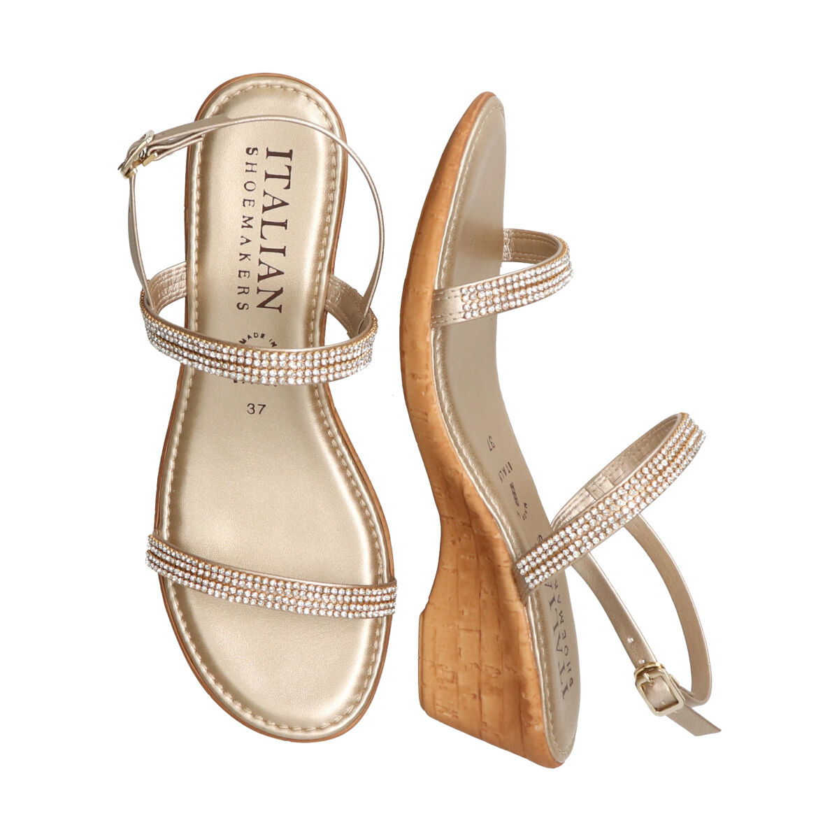 IMPORT SELECT「【ITALIAN SHOEMAKERS】ラインストーンダブルベルトサンダル」|サンダル|