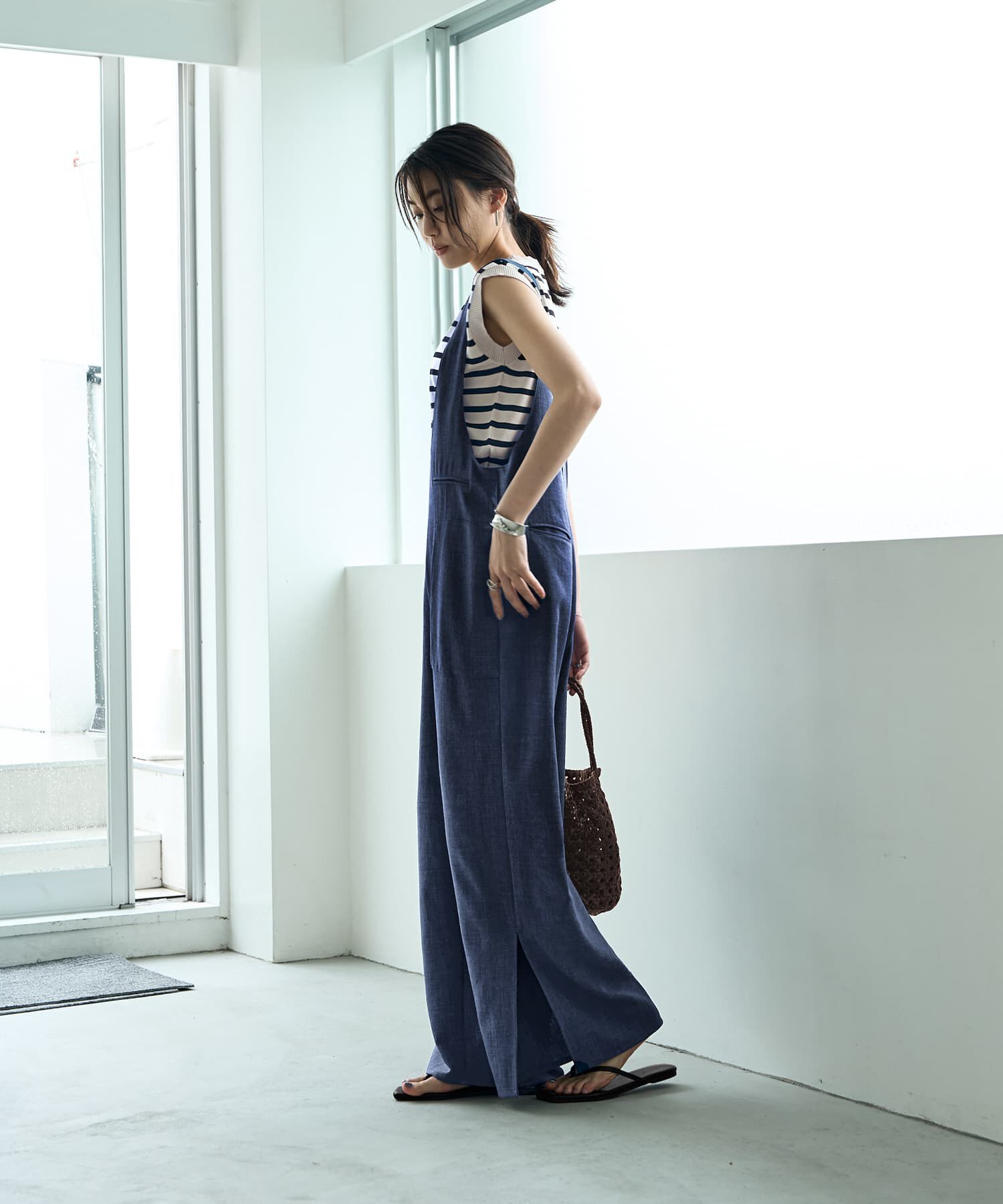 STYLE DELI「綾織り裾スリットサロペット」|オールインワン|