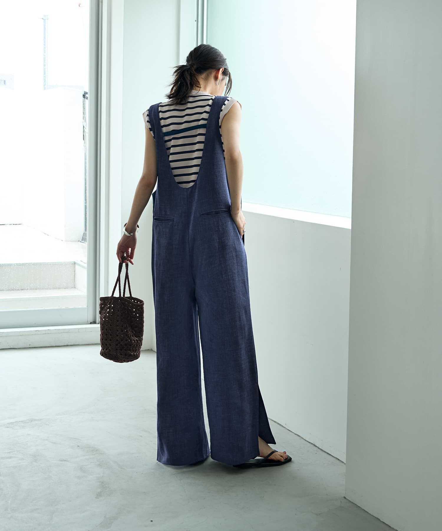 STYLE DELI「綾織り裾スリットサロペット」|オールインワン|