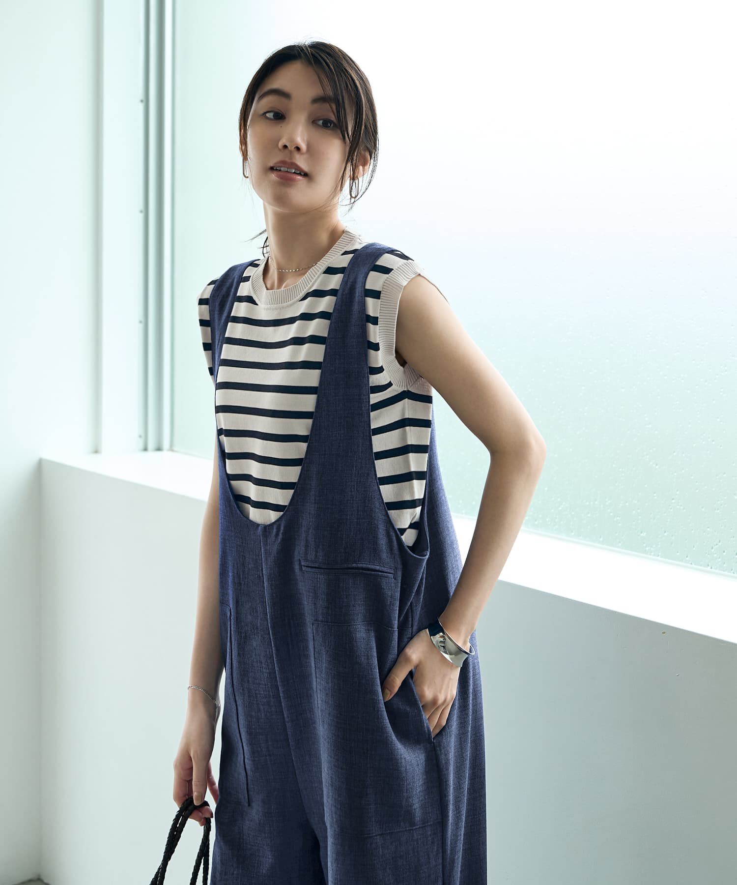 STYLE DELI「綾織り裾スリットサロペット」|オールインワン|