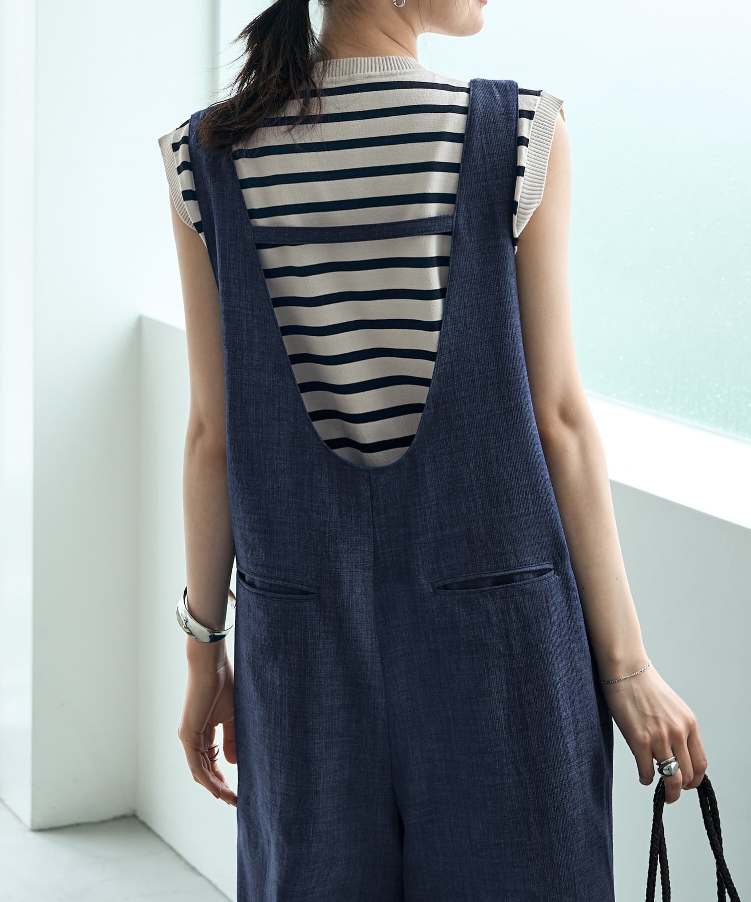 STYLE DELI「綾織り裾スリットサロペット」|オールインワン|