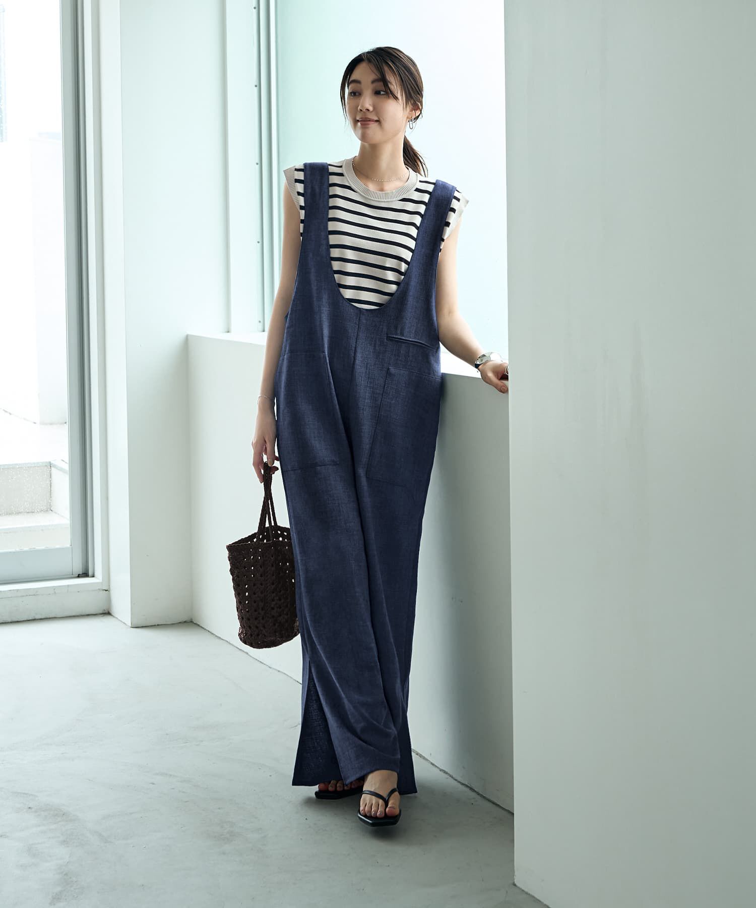 STYLE DELI「綾織り裾スリットサロペット」|オールインワン|
