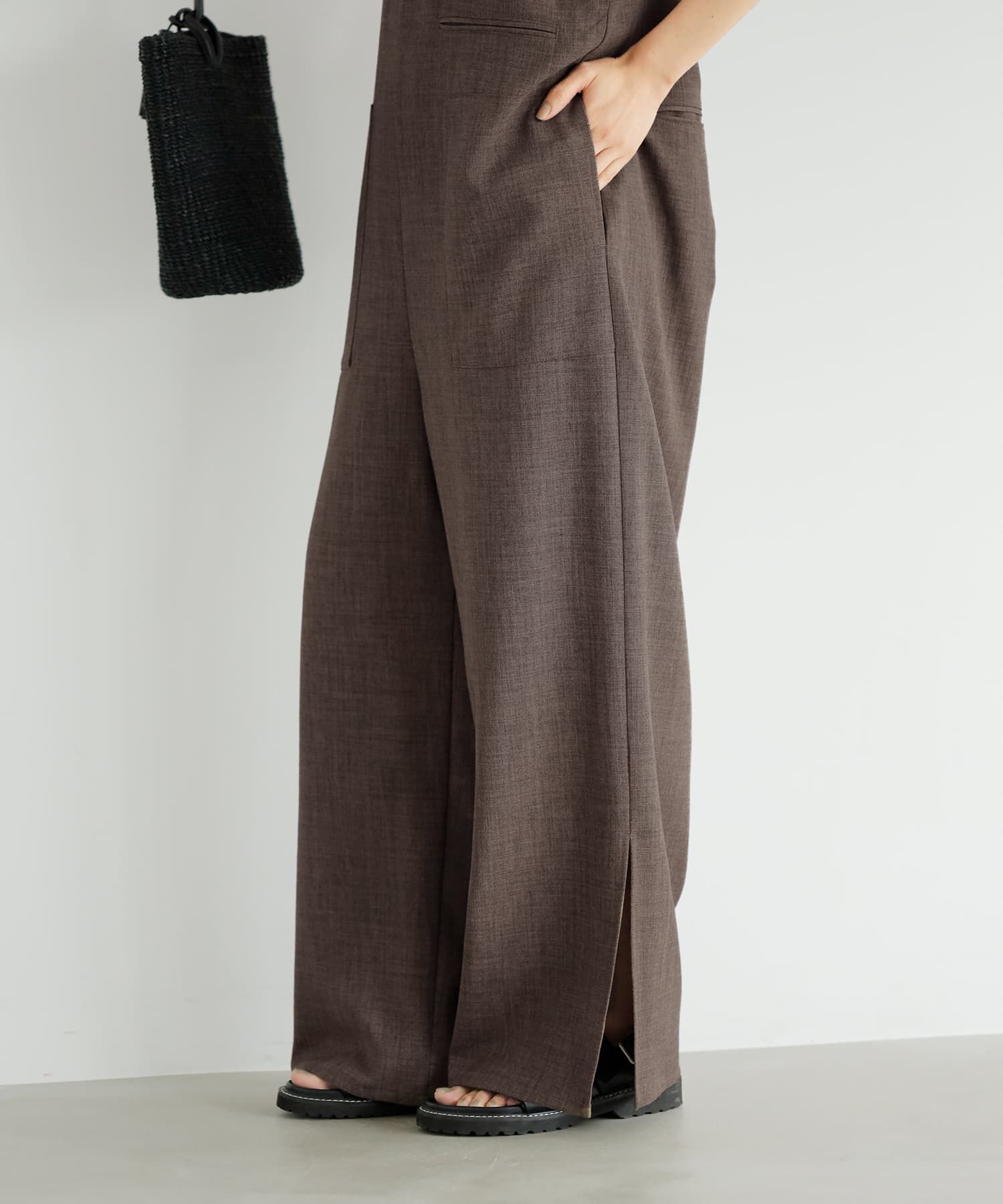 STYLE DELI「綾織り裾スリットサロペット」|オールインワン|