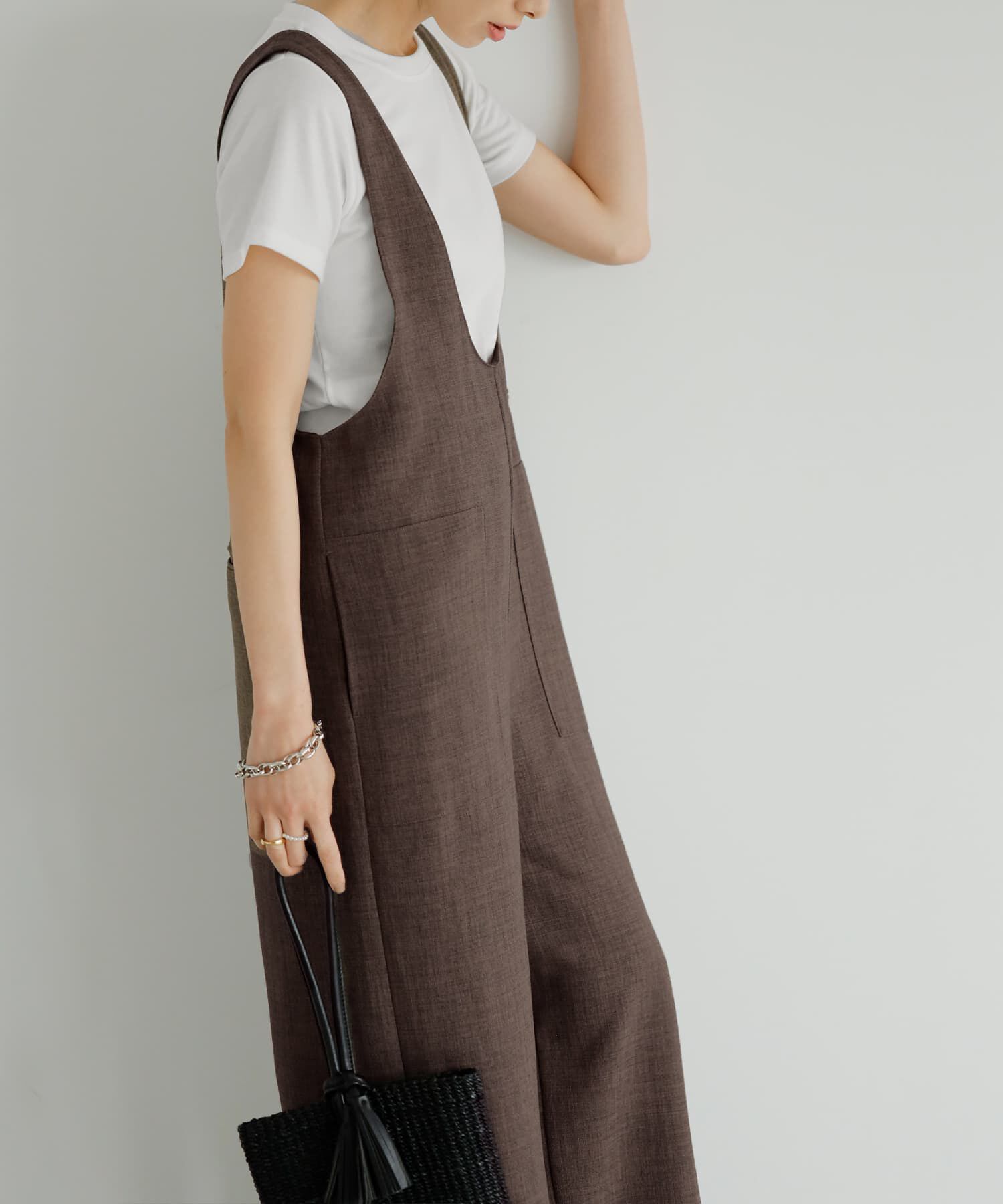 STYLE DELI「綾織り裾スリットサロペット」|オールインワン|