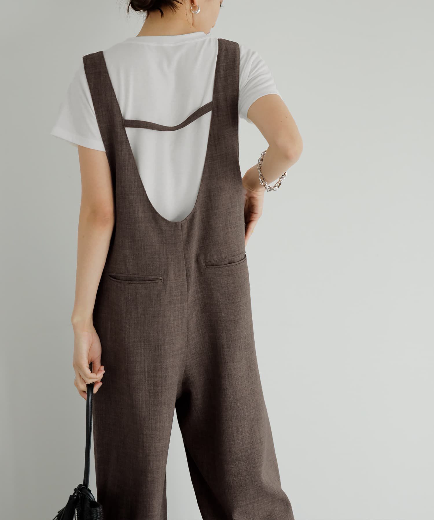 STYLE DELI「綾織り裾スリットサロペット」|オールインワン|