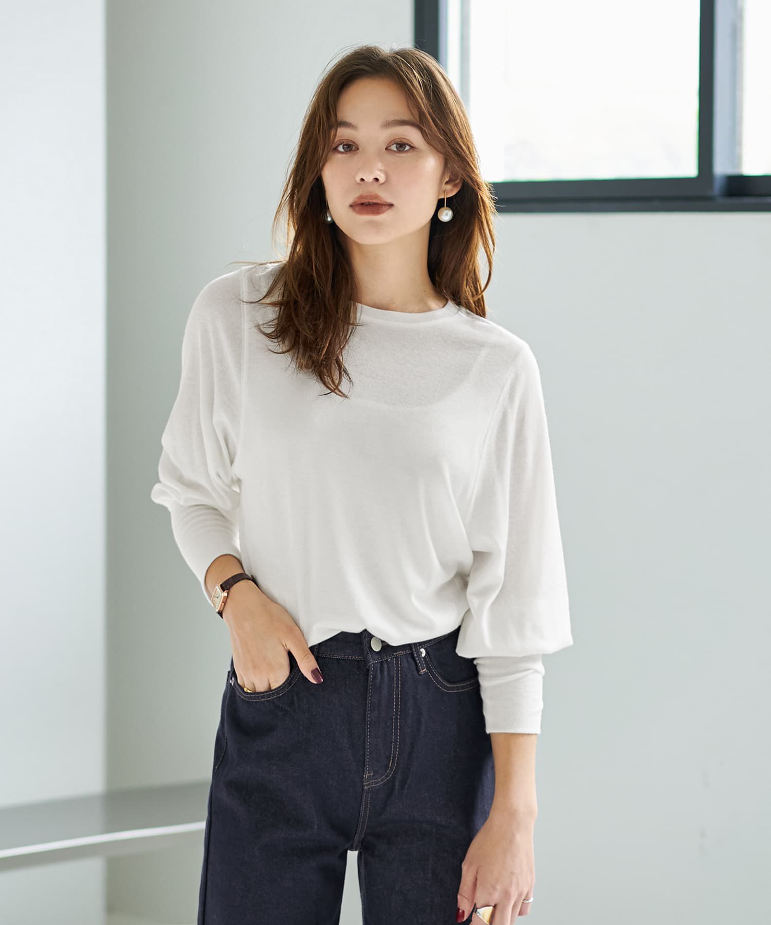 STYLE DELI「【Made in Japan】なめらかテンセル袖ギャザートップス」|Tシャツ・カットソー|ホワイト