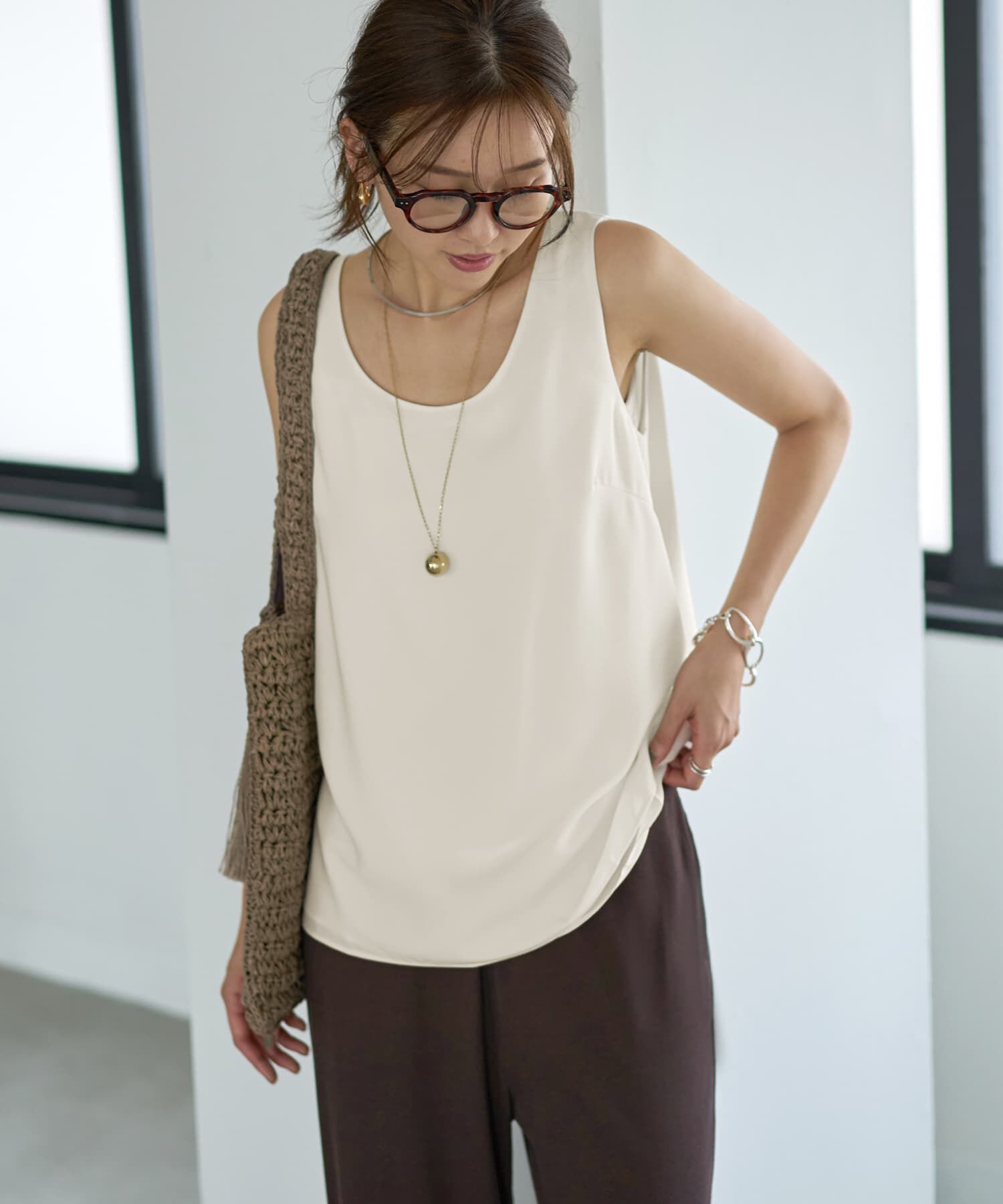  「透けないジョーゼットタンクトップ」|タンクトップ|アイボリー