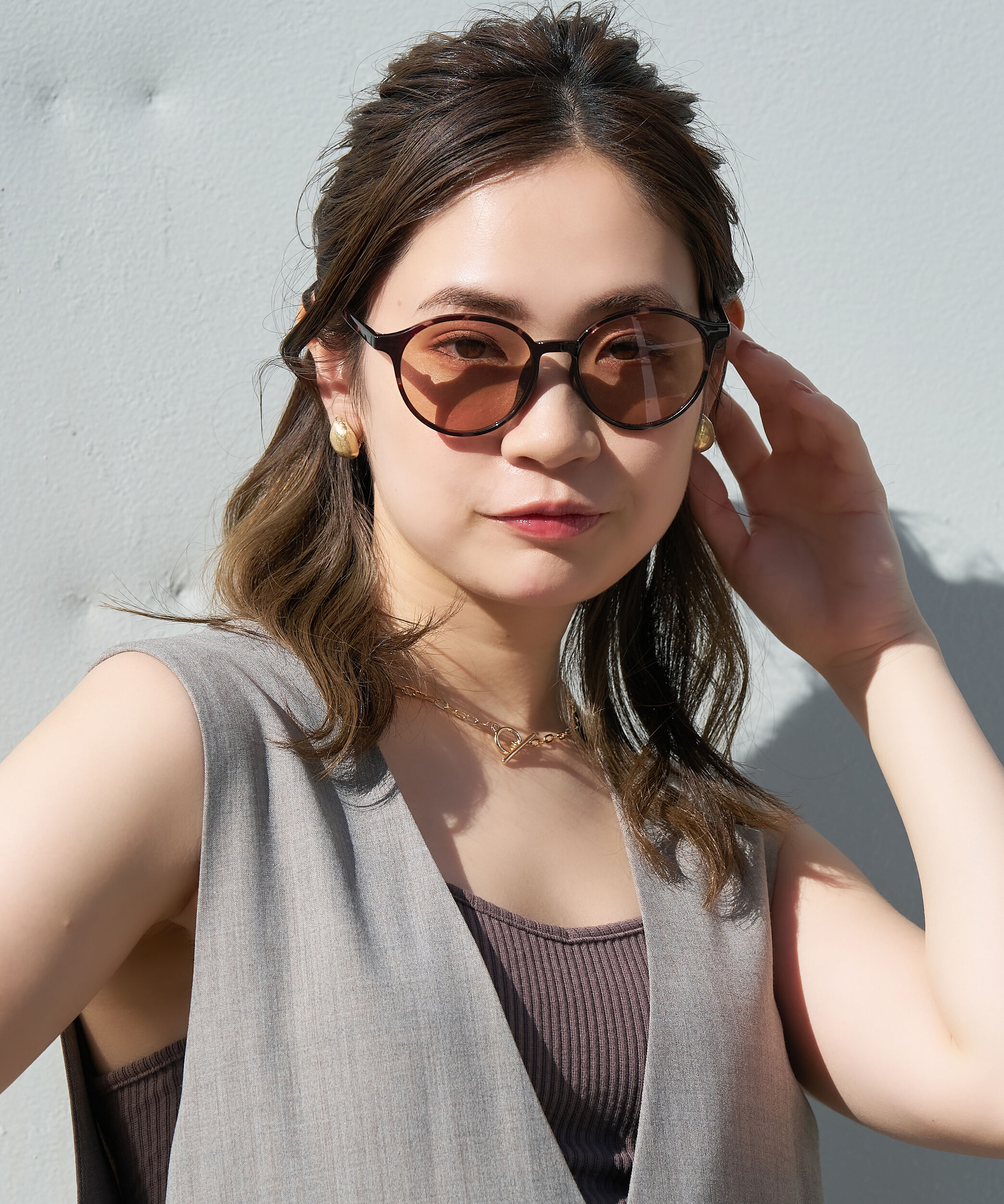  「ボストン型 サングラス｜クリア 黒縁 ライトカラー COLOR SUNGLASSES UVカット 紫外線対策 」|サングラス|