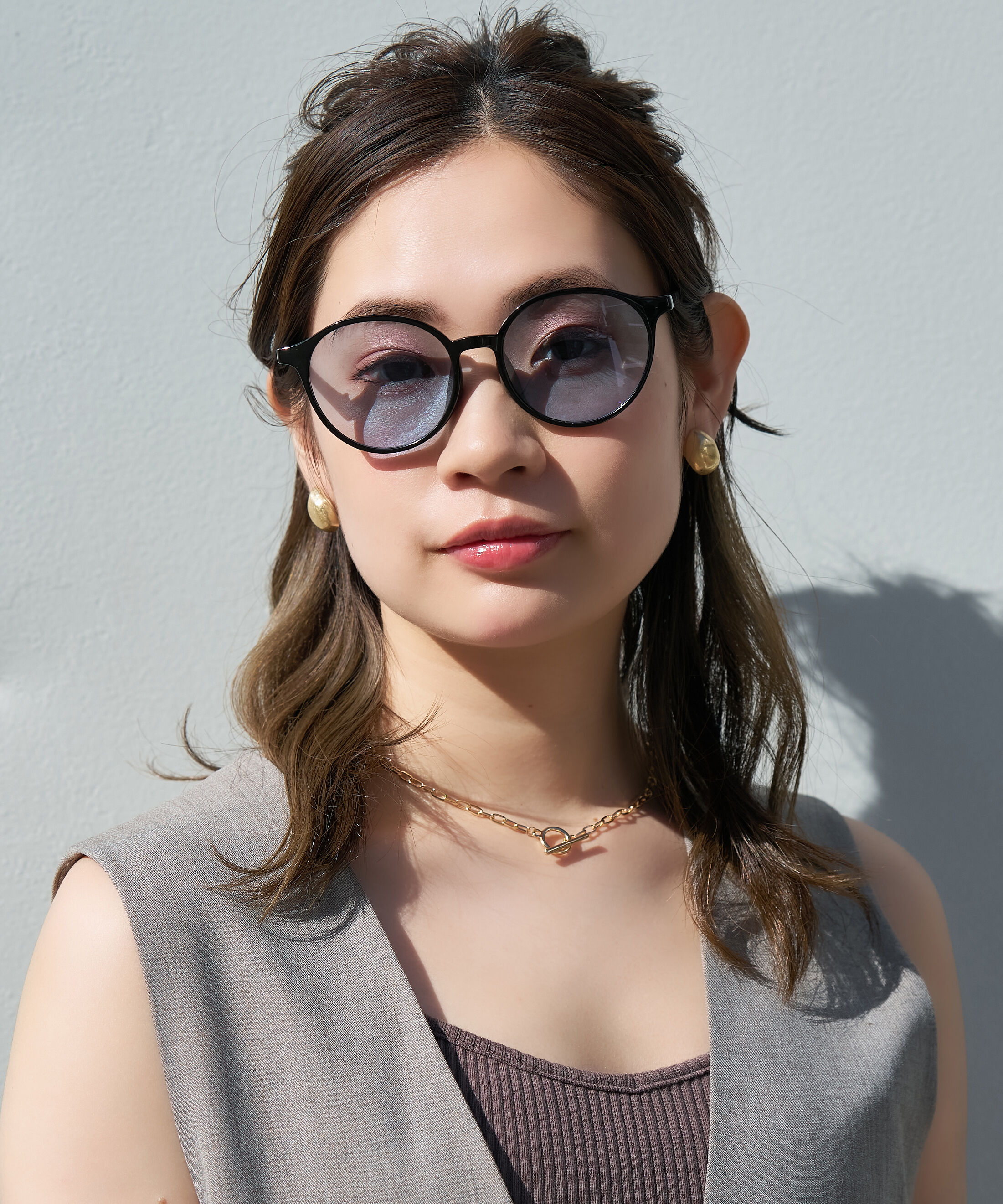  「ボストン型 サングラス｜クリア 黒縁 ライトカラー COLOR SUNGLASSES UVカット 紫外線対策 」|サングラス|ブラック