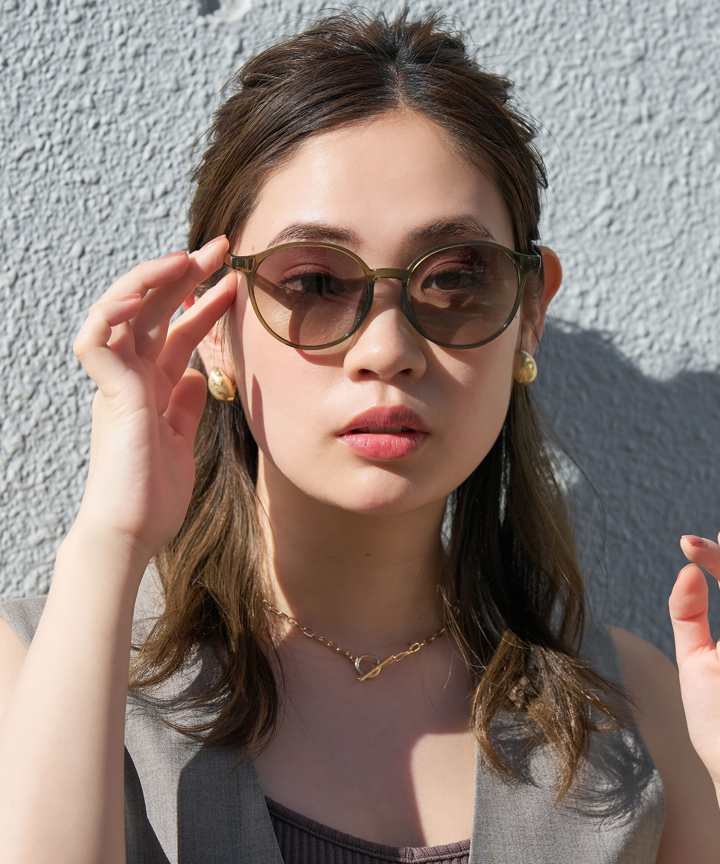  「ボストン型 サングラス｜クリア 黒縁 ライトカラー COLOR SUNGLASSES UVカット 紫外線対策 」|サングラス|グリーン