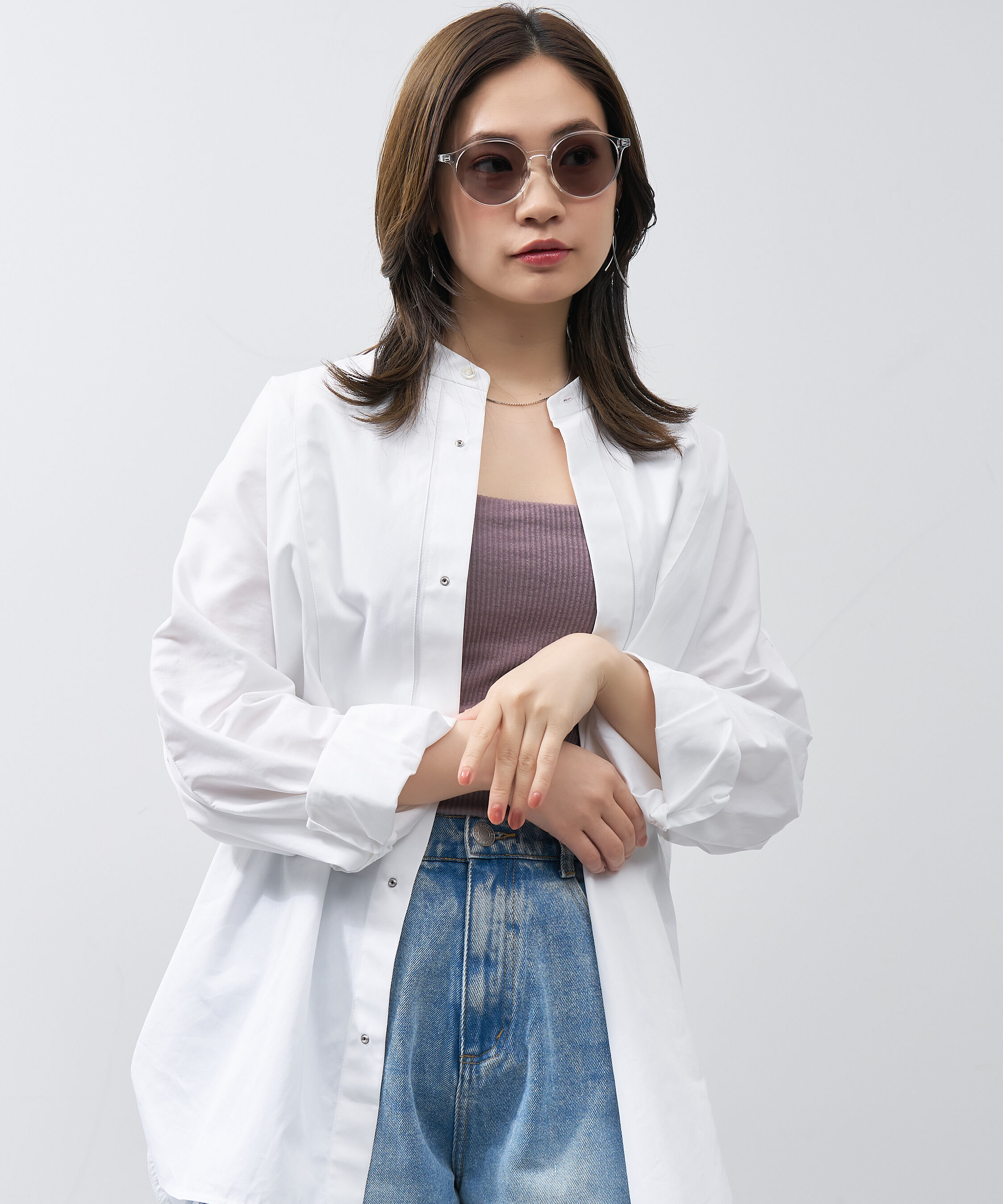  「ボストン型 サングラス｜クリア 黒縁 ライトカラー COLOR SUNGLASSES UVカット 紫外線対策 」|サングラス|