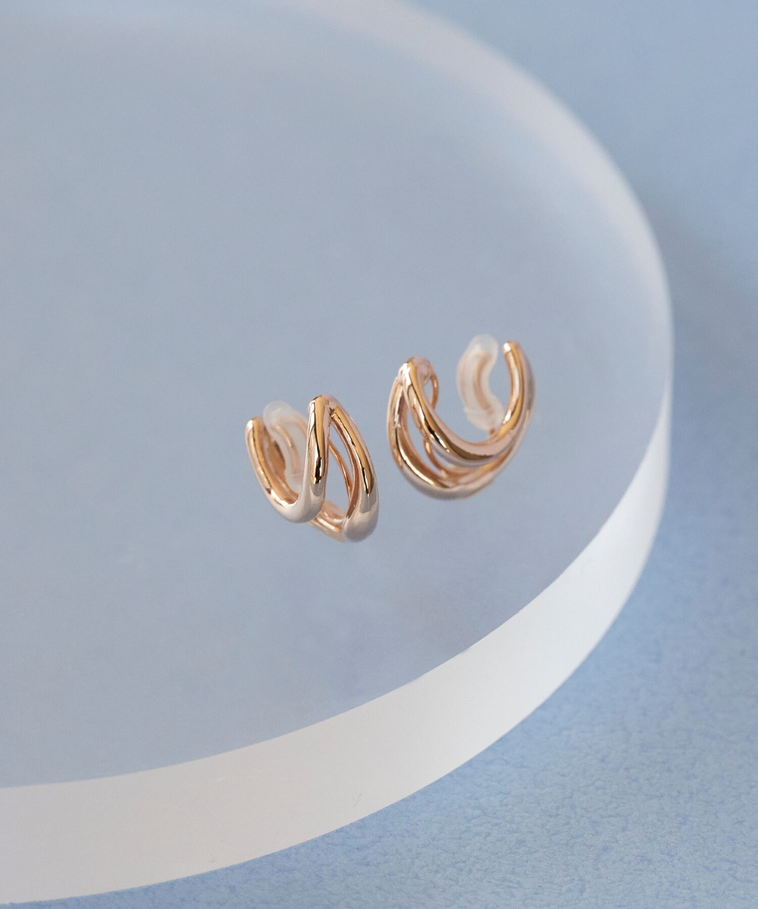 Phoebe「【金属アレルギー対応】【痛くないシリーズ】ダブルフープライトフィットイヤリング ローズゴールド」|イヤリング|