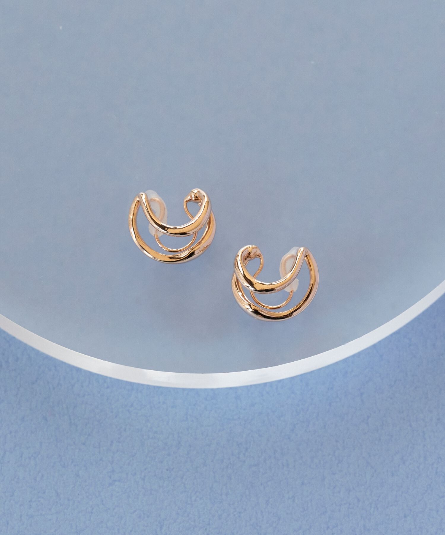 Phoebe「【金属アレルギー対応】【痛くないシリーズ】ダブルフープライトフィットイヤリング ローズゴールド」|イヤリング|