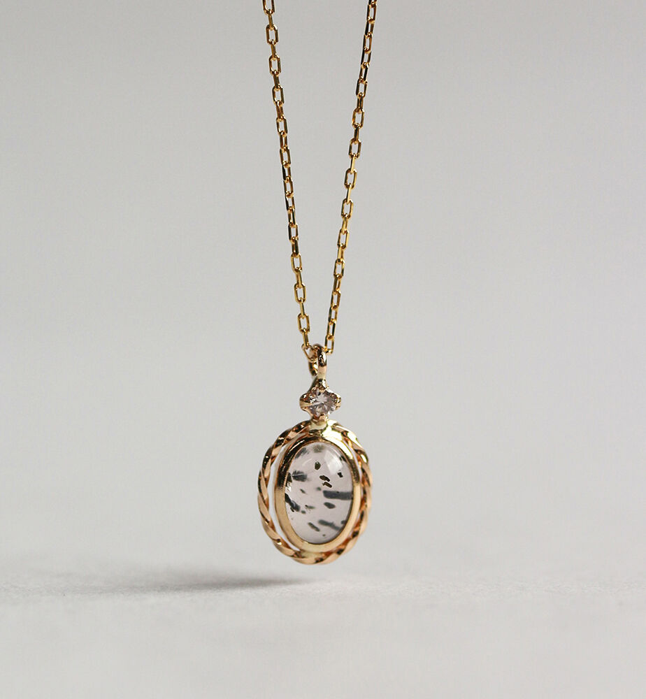  「ドッティドピンククォーツ / ダイヤモンド ネックレス | K10YG」|ピアス|K10 イエローゴールド