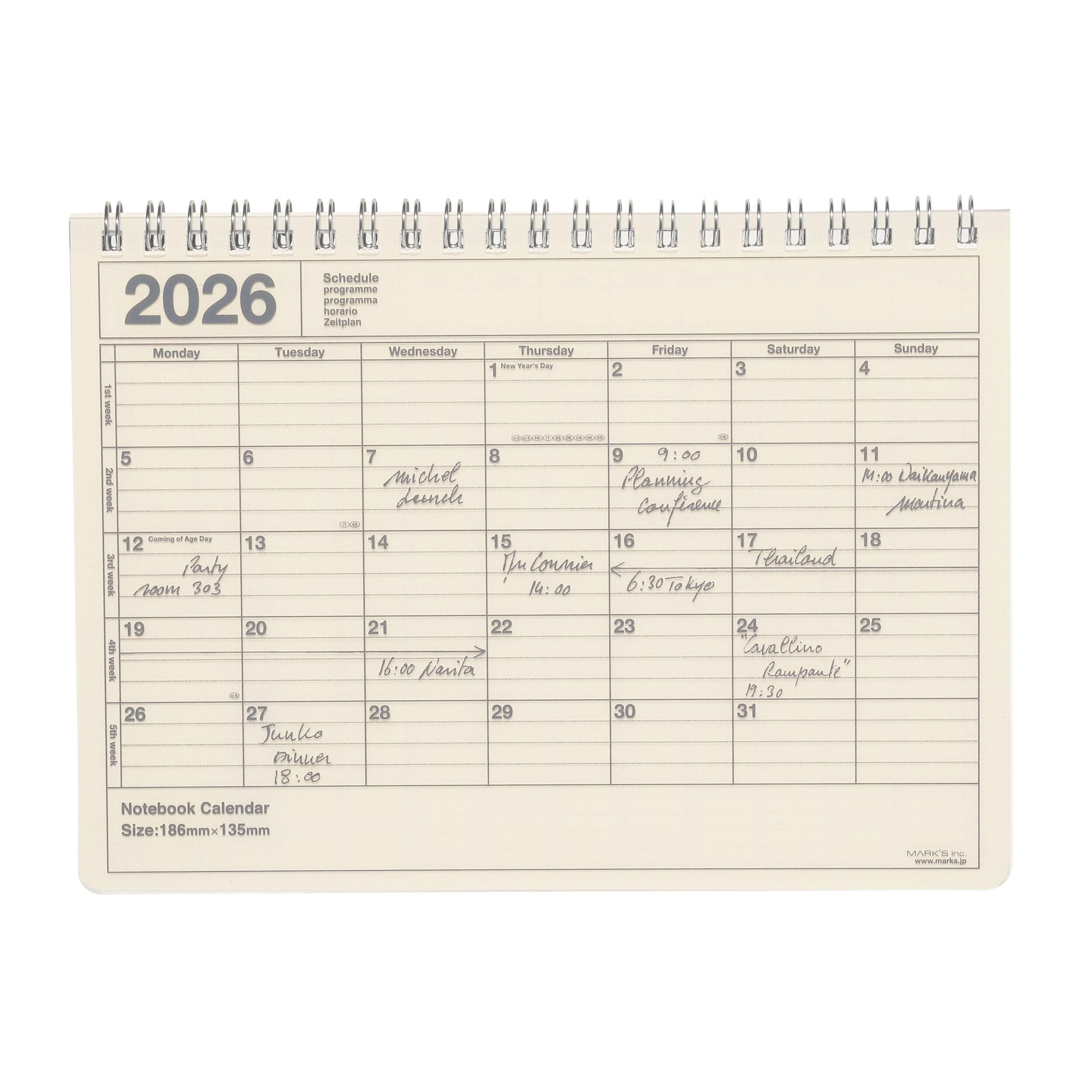  「2026 スケジュール帳 2026年1月始まり 月間ブロック B6変型 ノートブックカレンダー・S」|ステーショナリー|アイボリー